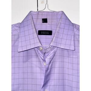 Barneys New York Dress Shirt Mens L Purple Check Long Sleeve Button Up